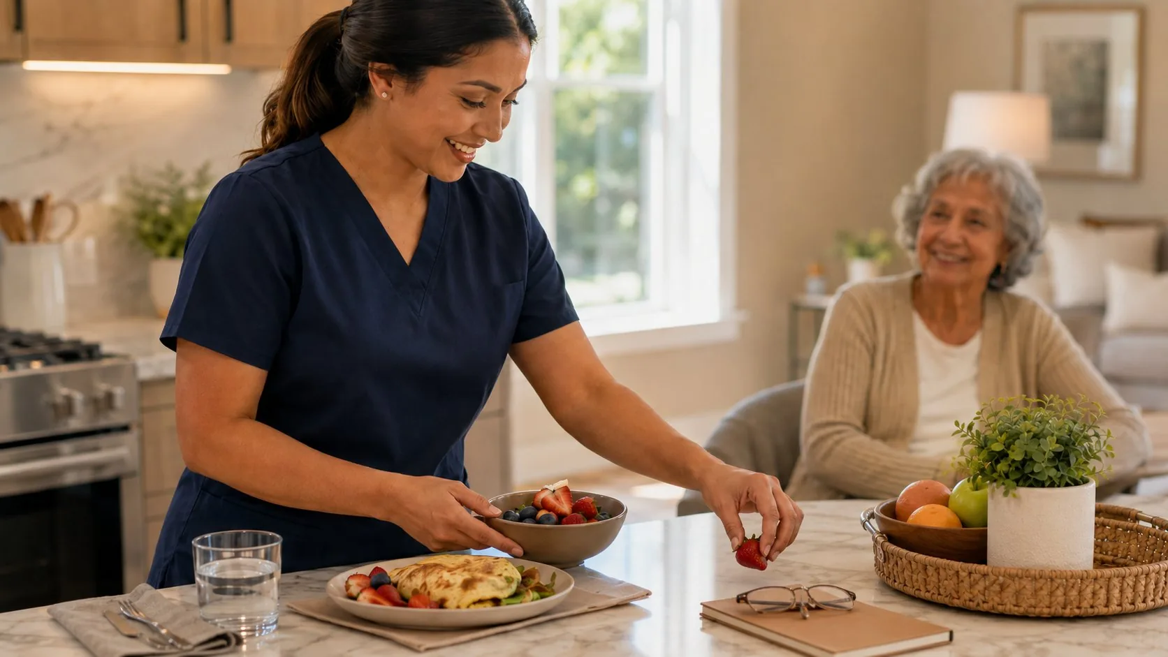 Home health aide assisting a client