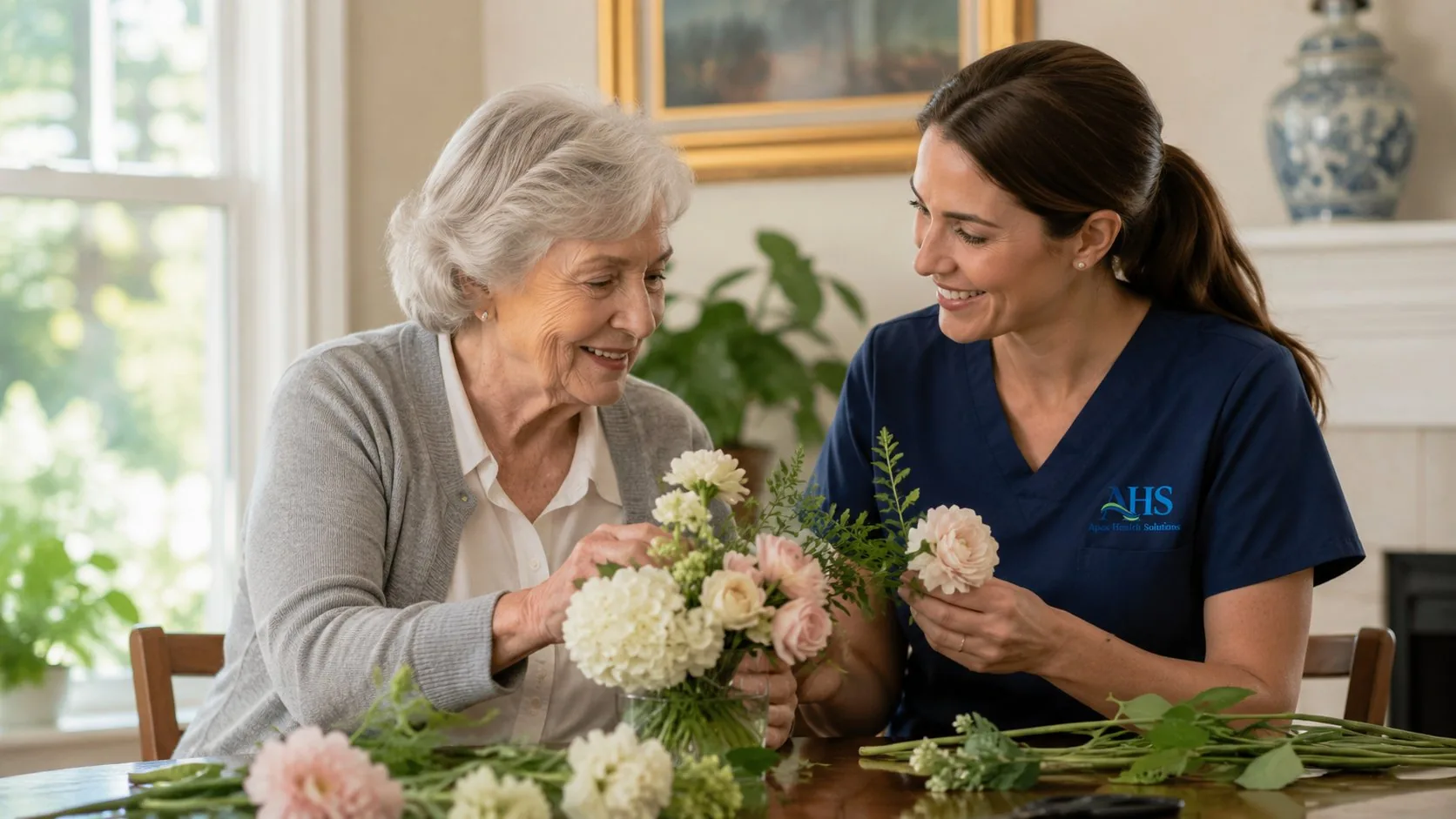 Apex Health Solutions caregiver sharing a meaningful moment with a client