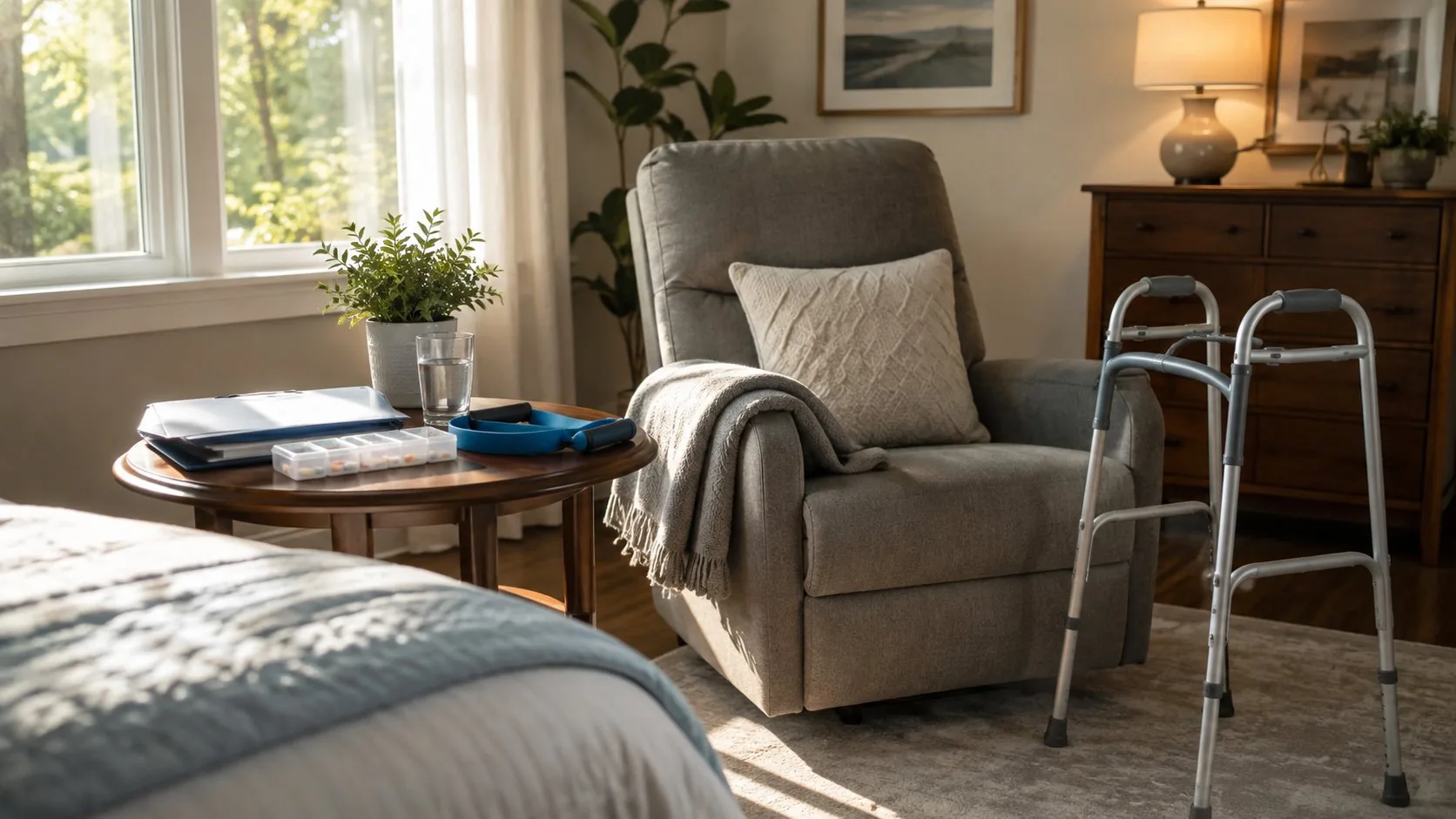 Caregiver supporting a client's post-hospital recovery at home