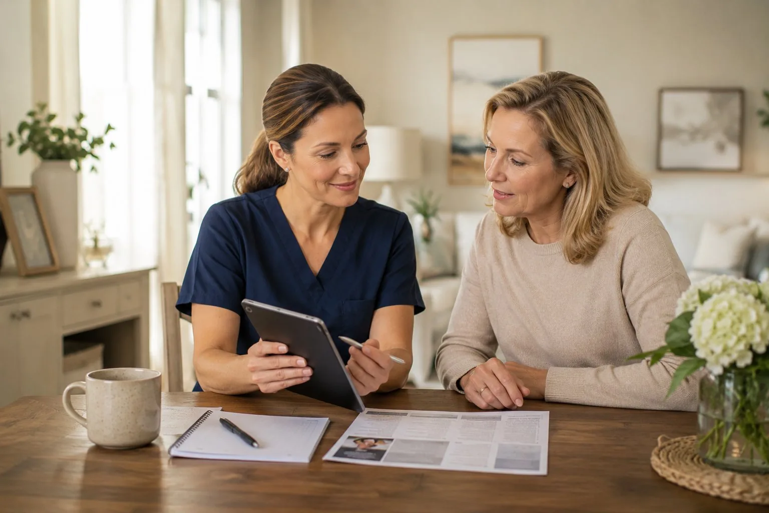Apex Health Solutions care coordinator consulting with a family