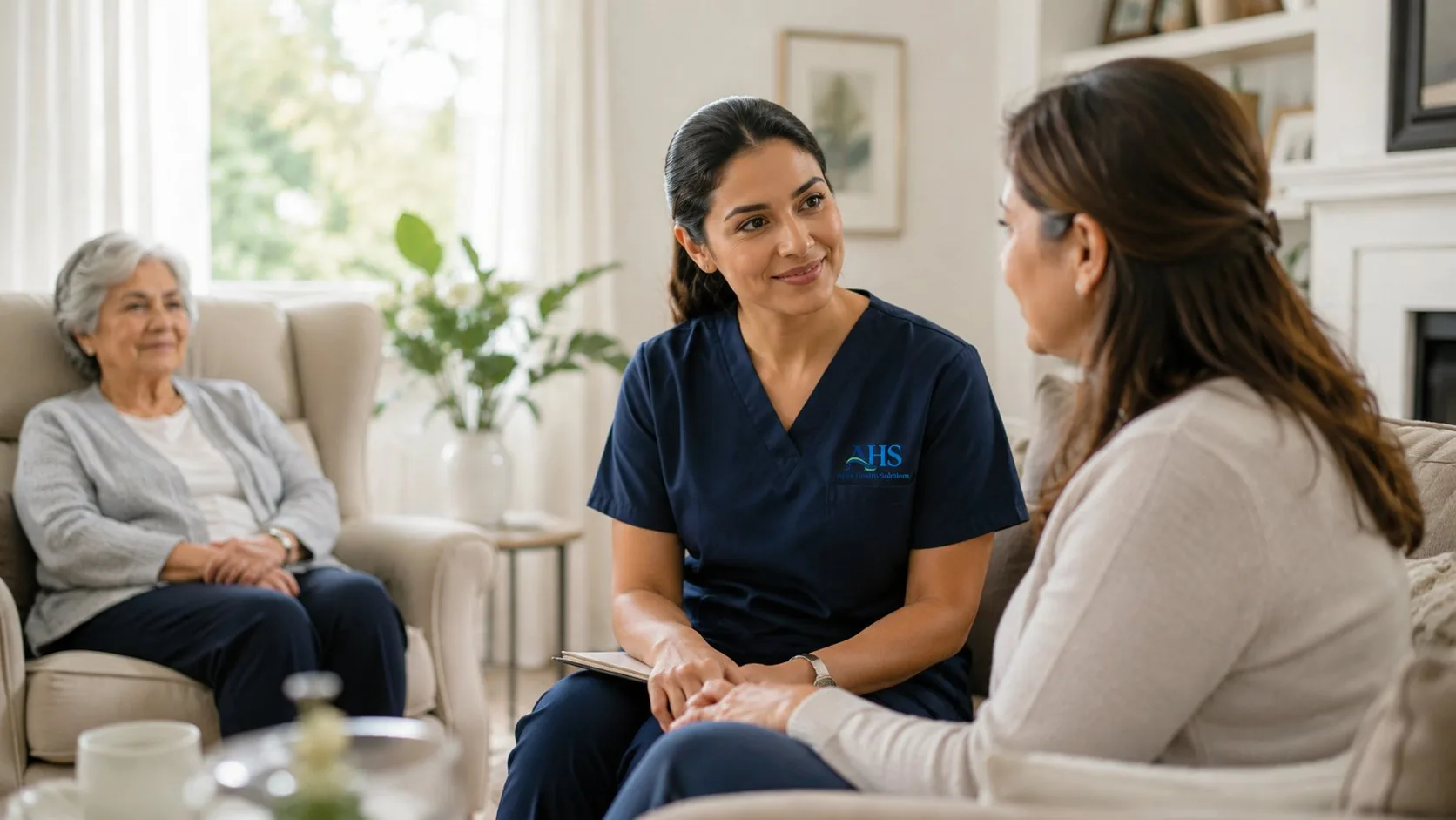 Apex Health Solutions caregiver visiting with clients at home