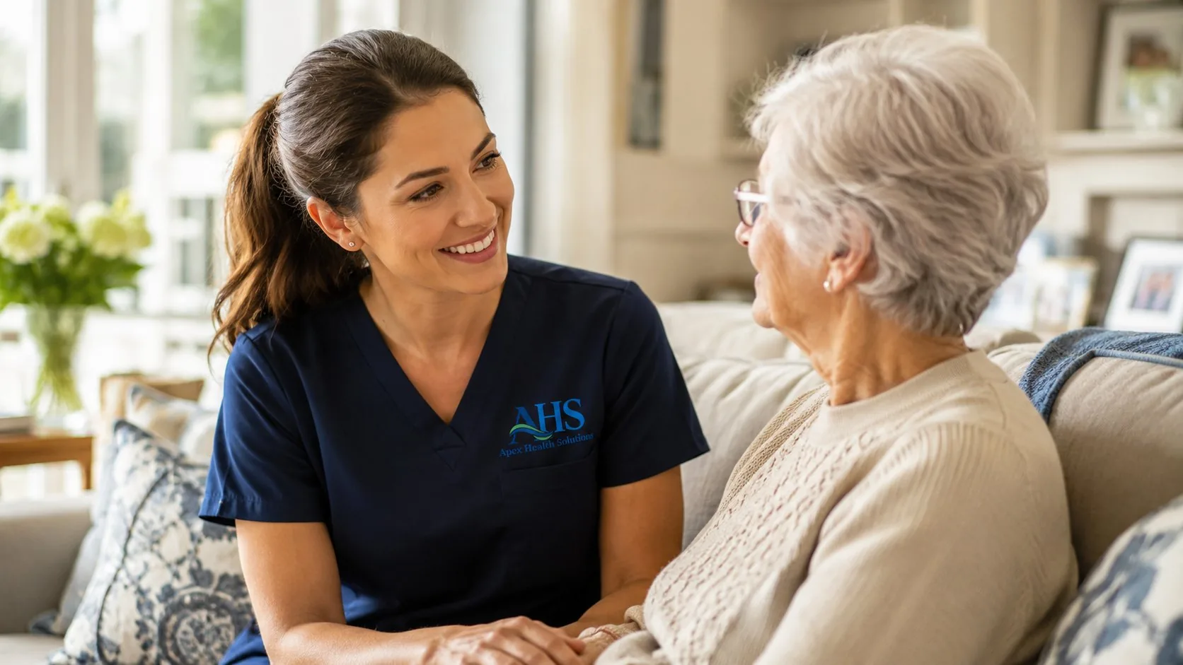 Apex Health Solutions caregiver connecting with a client